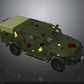 Military Vehicle With Green Body Red Cross Yellow Star Symbols And Medical Design
