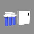 Efficient Kitchen Water Purifier Appliance With Three Blue Filters And White Casing 3d model