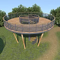 Circular Road Observation Decks With Spiral Stairs Wooden Structures And Metal Railings On Grassland