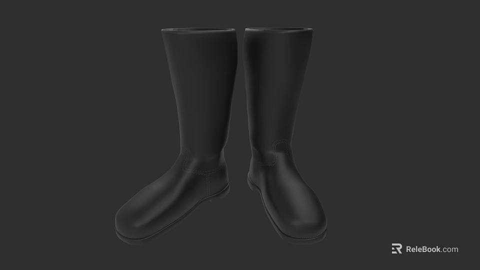 Black Knee High Leather Boots With Classic Design For Autumn Winter Wear 3d model 