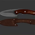 High Quality Folding Knife With Patterned Blade Brown Wooden Handle And Reflective Finish