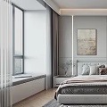 Modern Bedroom Interior Design With Platform Bed Glass Door Wardrobe Decorative Painting And Area Rug