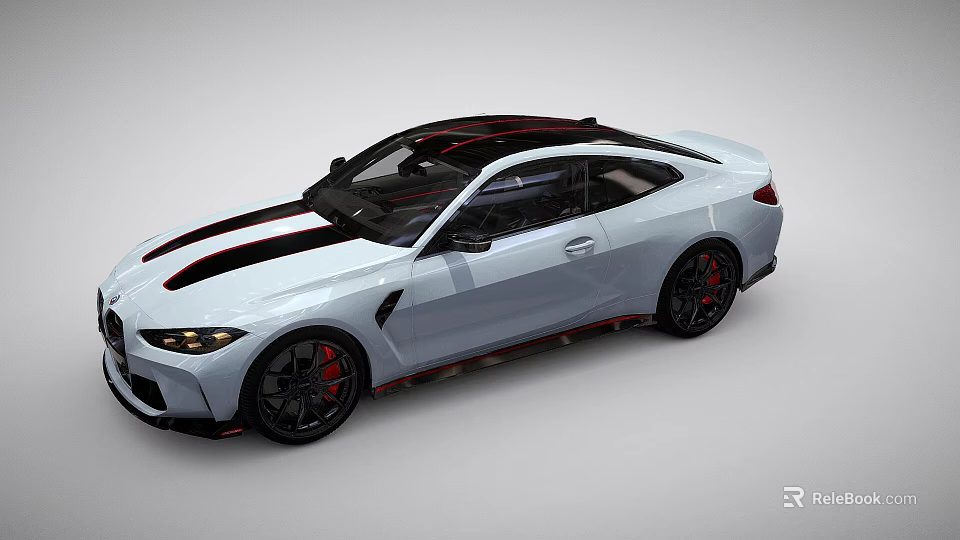 White Sports Car With Black Red Stripes And Stylish Design 3d model 