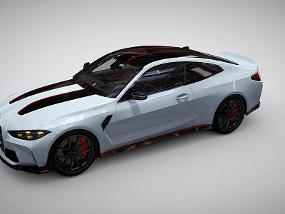 White Sports Car With Black Red Stripes And Stylish Design 3d model