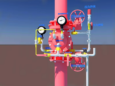 Fire Fighting Equipment System With Pressure Gauges Valves Red Pipes And Pressure Switches 3d model