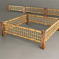 Rustic Wooden Fence With Lattice Grid Design And Natural Wood Frames