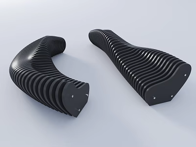 Modern Black Landscape Seats With Wavy Stripes And Curved Design Structure 3d model
