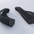 Modern Black Landscape Seats With Wavy Stripes And Curved Design Structure
