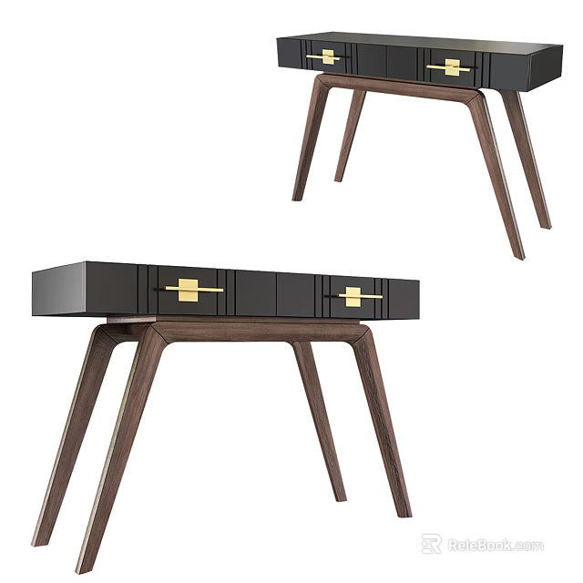 Modern Entryway Console Table Interior Design With Wooden Legs And Gold Handles 3d model 