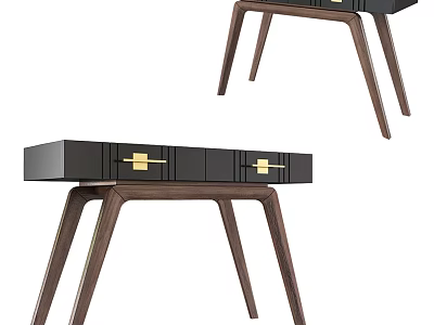 Modern Entryway Console Table Interior Design With Wooden Legs And Gold Handles 3d model