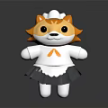Cute Orange Cat Doll Wearing White Chef Hat And Gray Frilled Apron