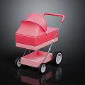 Cute Pink Toy Doll Stroller With Canopy And Storage Basket On Dark Background