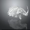 White Mythical Creature Skull Model Featuring Spiked Frills Curved Horn And Intricate Surface Texture