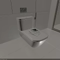 Modern White Toilet In Minimalist Bathroom With Magazines On Lid And Brush