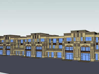 Classical Commercial Street Building With Multiple Floors Arched Windows And Storefronts 3d model