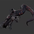 Mystical Fantasy Dragon Creature With Multiple Horns Long Serpentine Body And Glowing Red Eyes