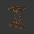 Vintage Wooden Small Table With Intricate Carved Base And Square Top