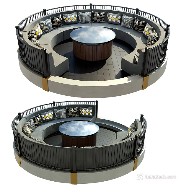 Outdoor Sofa Circular Design With Center Table For Relaxing Seating Area 3d model