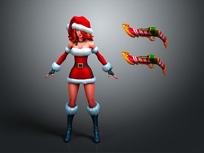 Modern game character christmas girl christmas costume christmas beauty lady soldier 3d model