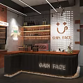 Modern Cafe Interior With Wooden Counter Orange Stools And Pendant Lights