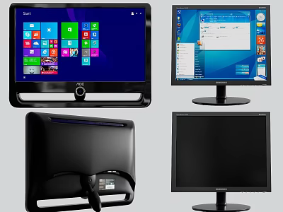 Computer Monitors Displaying Windows Interface And Different Views Of Screens And Backs 3d model