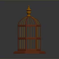 Classic Red Wooden Birdcage With Golden Finial For Pet Bird Habitat