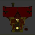 Cartoon Style House with Red Roof Yellow Walls Chimney and Windows Details