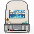 Modern Gray TV Stand With TV Screen Decorative Vases And Storage Drawers