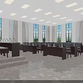Spacious Bright Conference Room Interior With Large Windows And Long Tables Chairs