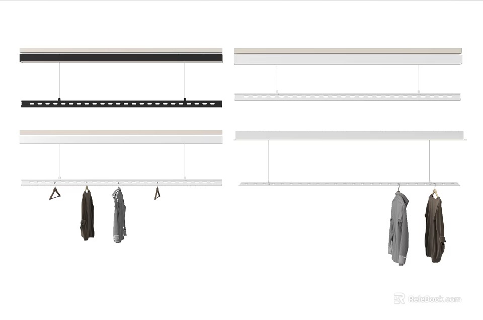 Indoor Clothes Drying Racks With Different Colored Metal Bars And Hanging Clothes 3d model 