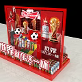 Commercial Promotional Display Equipment With Budweiser Branding Soccer Balls Trophy Red Background And Beer Cans