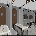 Modern Beauty and Hair Salon Interior with Decorative Lights Beauty Bed and Styling Chairs
