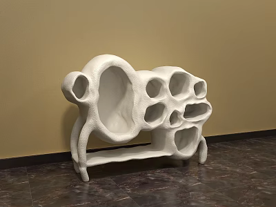 White Abstract Sculpture Carving with Hollow Holes and Textured Surface in Indoor Setting 3d model