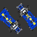 Blue Building Blocks Mechanical Model With Four Wheeled Structure And Yellow Components 3d model