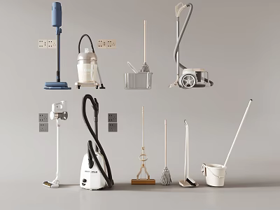 Display Of Various Daily Use Electrical Cleaning Appliances And Tools 3d model