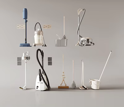 Display Of Various Daily Use Electrical Cleaning Appliances And Tools 3d model