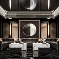 Modern Luxury KTV Room Interior Design With Leather Sofa Round Wall Decor And Ambient Lighting