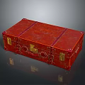 Vintage Red Trunk With Golden Locks Classic Design And Metal Straps