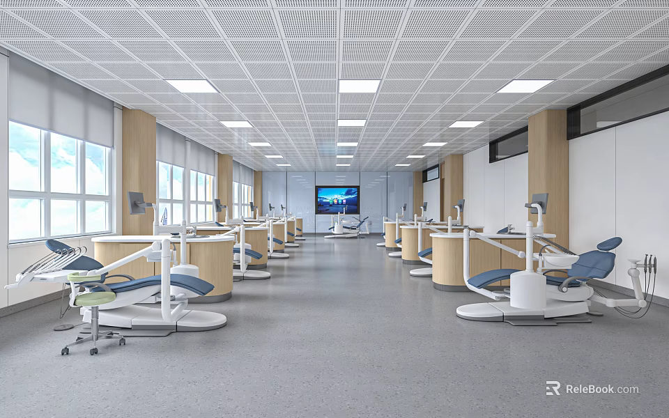 Modern Dental Clinic Interior With Spacious Layout Multiple Dental Chairs And Medical Equipment 3d model 