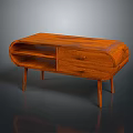 Oval Shaped Wooden Dining Table With Drawer Open Shelf And Slender Legs