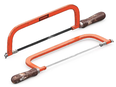 Two Orange Hacksaws With Wooden Handles For Metal Cutting Hardware Tools 3d model