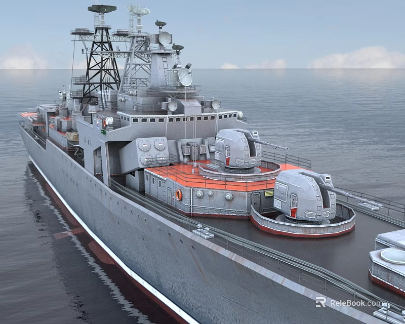 Warship At Sea With Distinct Structures And Decks 3d model 