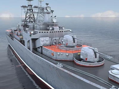 Warship At Sea With Distinct Structures And Decks 3d model