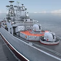 Warship At Sea With Distinct Structures And Decks 3d model