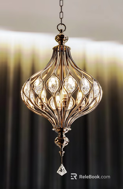 Elegant Intricate Curved Metal Chandelier With Crystal Glass Bulbs And Warm Illuminated Light 3d model 
