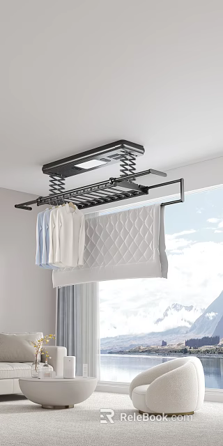Smart Ceiling Mounted Clothes Drying Rack For Indoor Home Use With Clothes And Quilt 3d model 