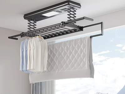 Smart Ceiling Mounted Clothes Drying Rack For Indoor Home Use With Clothes And Quilt 3d model