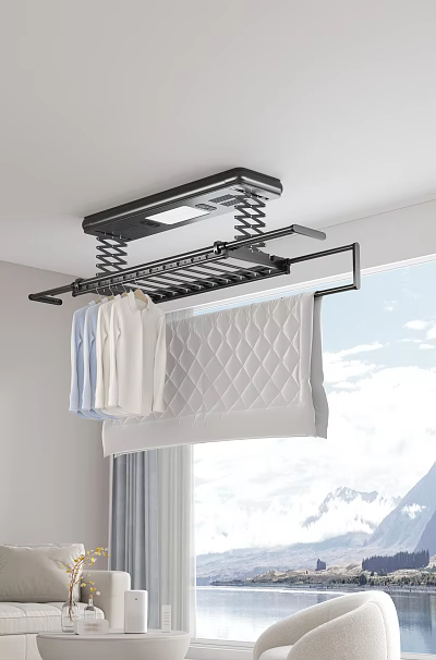 Smart Ceiling Mounted Clothes Drying Rack For Indoor Home Use With Clothes And Quilt 3d model