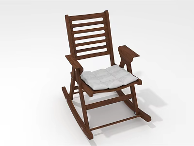 Natural Wood Rocking Chair With White Cushion And Comfortable Armrests 3d model