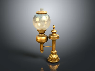 Vintage Gold Brass Wall Lamp With Patterned Transparent Glass Shade And Decorative Base 3d model
